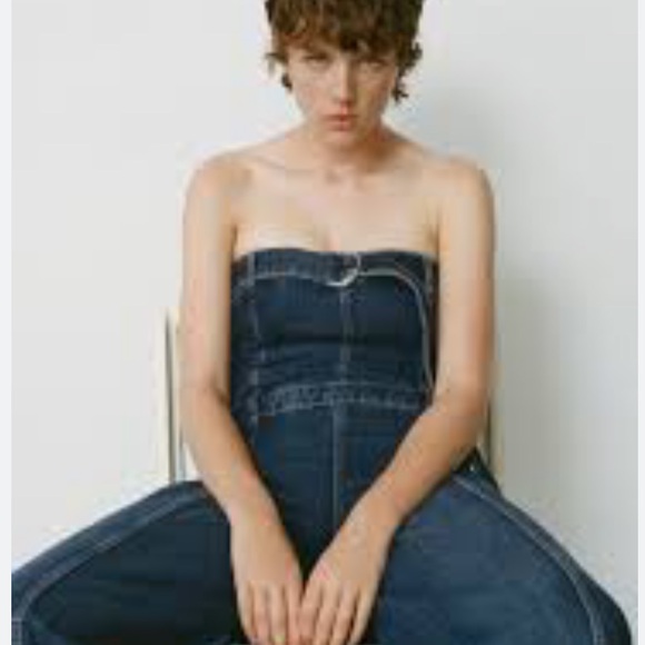 NWT ZARA TRF STRAPLESS DENIM JUMPSUIT - Picture 3 of 12